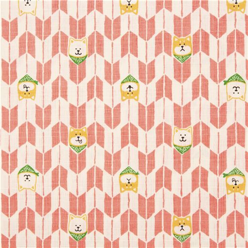 Tissu japonais en coton lamin cru avec des flches yagasuri pche et des shiba inu Tissu