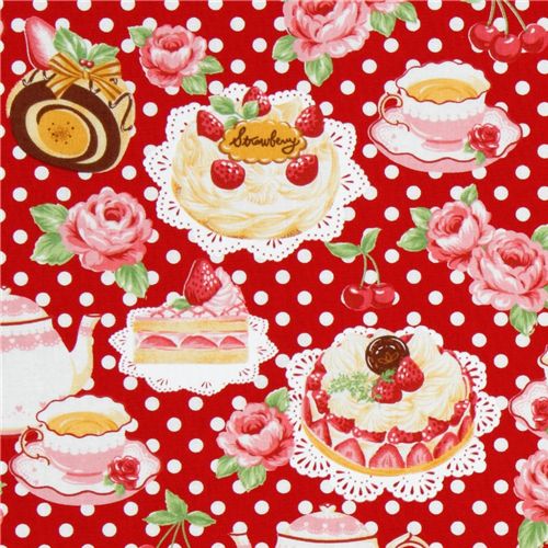 Japanese Cosmo fabric cake coffee roses red 1