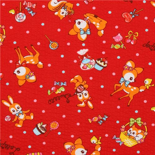 Japanese Cosmo fabric deer squirrel bunny red 1
