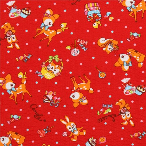 Japanese Cosmo fabric deer squirrel bunny red 2