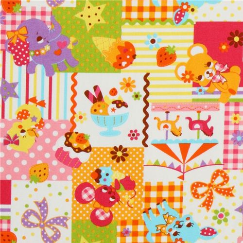 Tissu kawaii Cosmo japonais faon ours éléphant orange Tissu