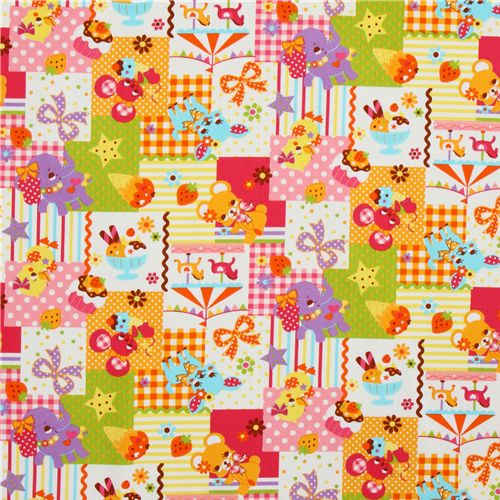 japanischer Cosmo Stoff kawaii Reh B�r Elefant orange 2