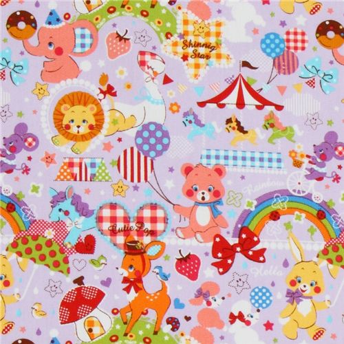 Japanese Cosmo fabric kawaii deer lion unicorn purple 1