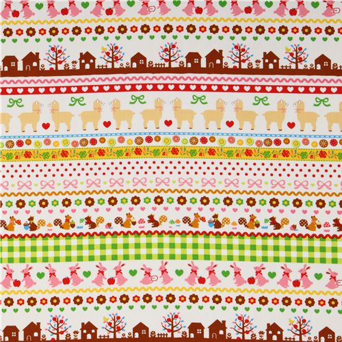 Japanese Cosmo fabric lama squirrel flower green 2