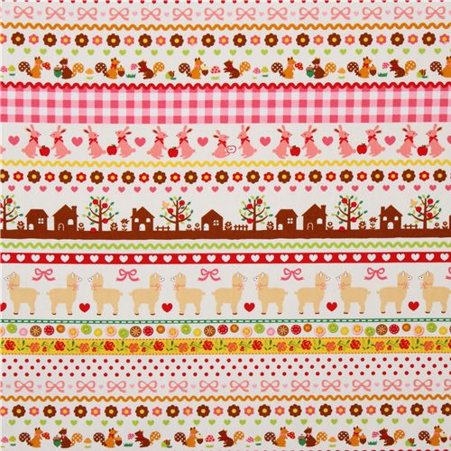Japanese Cosmo fabric lama squirrel flower pink 2