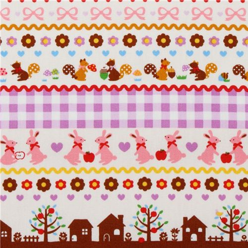 Japanese Cosmo fabric lama squirrel flower purple 1