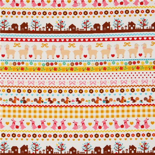 Japanese Cosmo fabric lama squirrel flower yellow 2