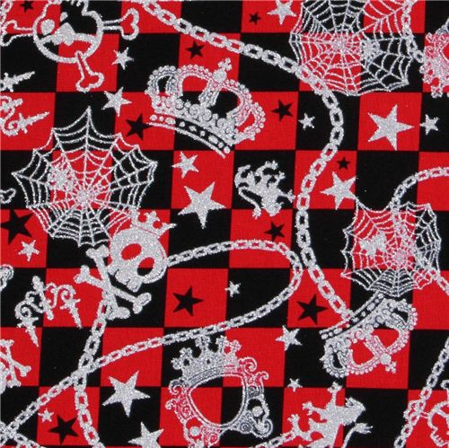 Japanese Cosmo red checkered fabric glitter skull 1