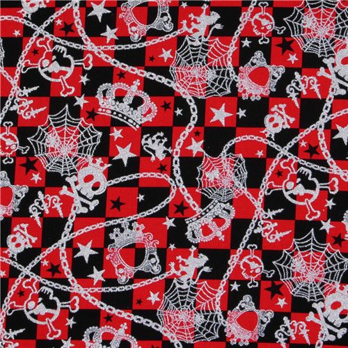Japanese Cosmo red checkered fabric glitter skull 2