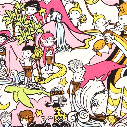 Japanese Hawaii boy anime fabric pink from the USA Fabric