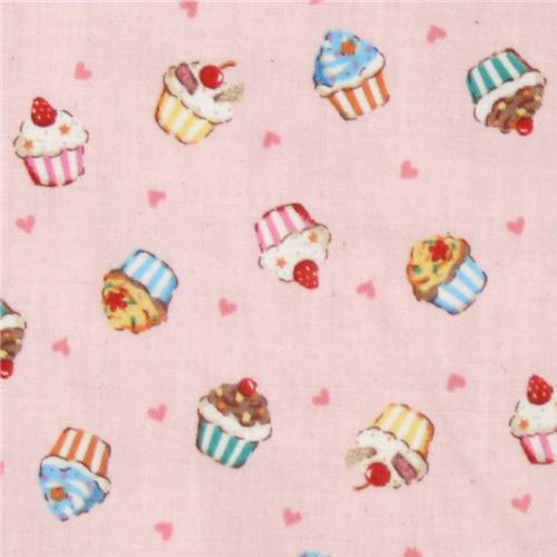 Japanese Kokka gauze fabric pink cupcakes 1