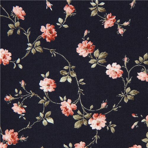 Small Blooming Roses on Navy Fabric