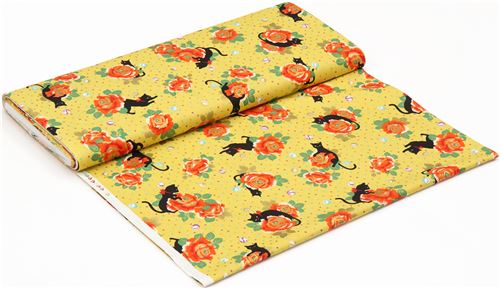 Stoffrest 29 cm - Gelbgr�ner Stoff mit Katzen von Quilt Gate 3