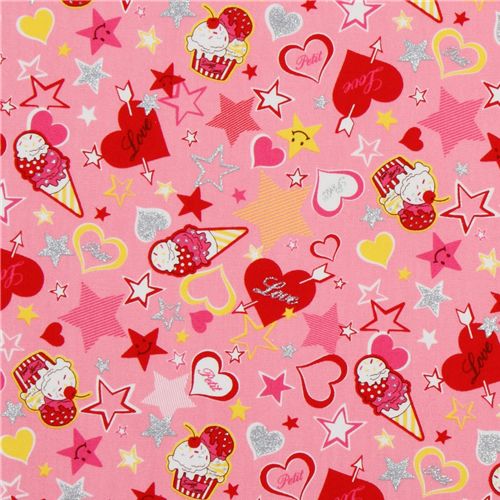 Japanese fabric Cosmo ice cream glitter stars pink 2