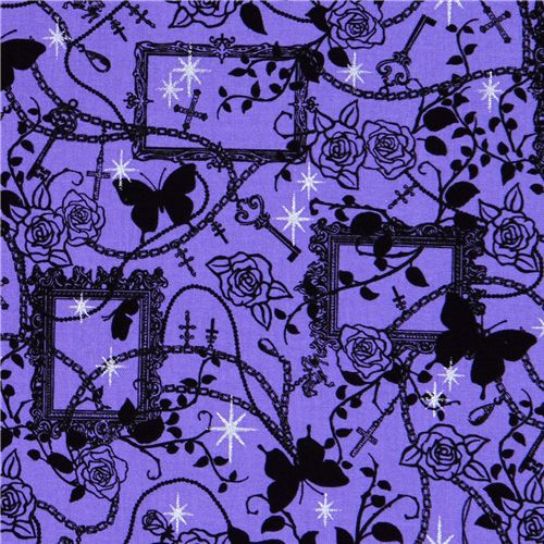 Japanese fabric purple roses chains crosses glitter 1
