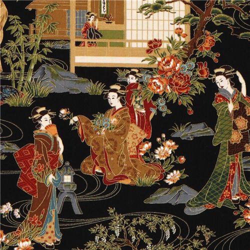 Japanese geisha fabric with gold Robert Kaufman 1