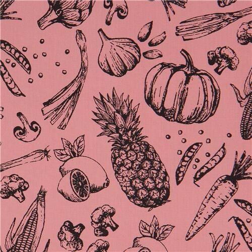 Illustrated Inky Fruit Vegetable Fabric