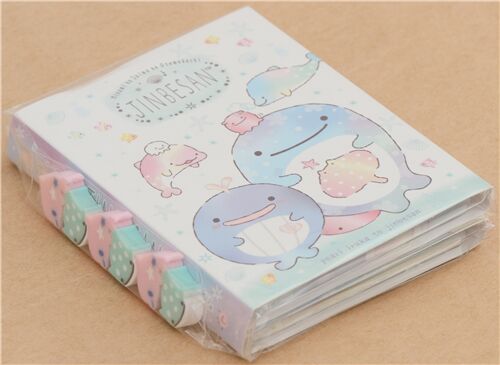 Jinbesan and friends mini fold-out memo pad with erasers by San-X 2