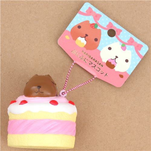 Squishy  kawaii avec Kapibarasan en forme de gteau jaune et rose 4