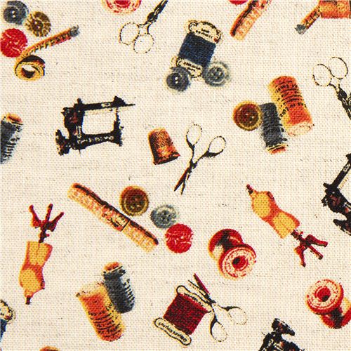 Kokka Canvas fabric with sewing machine from Japan 1