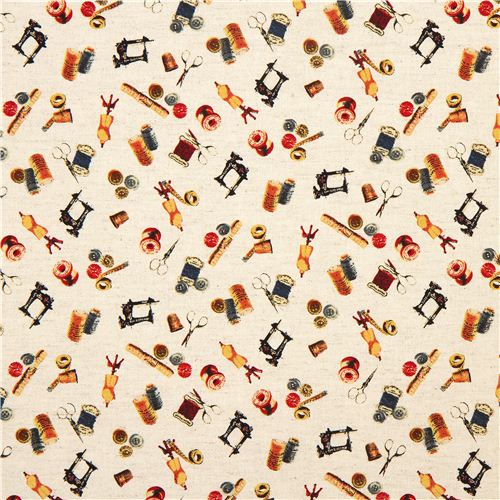Kokka Canvas fabric with sewing machine from Japan 2