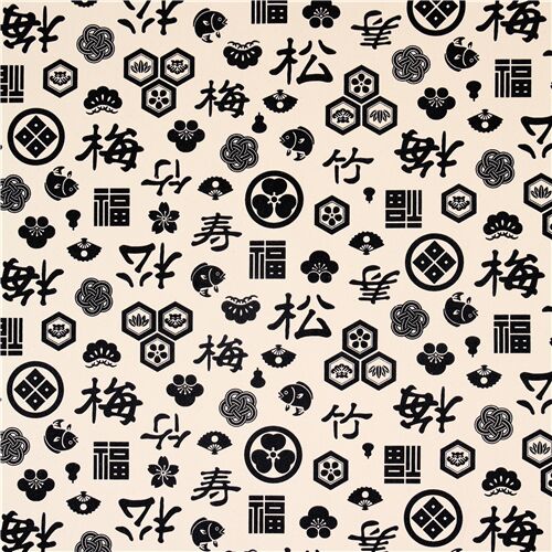 Remnant (26 x 110 cm) - Kokka Japanese icon motif blue natural color canvas fabric 2