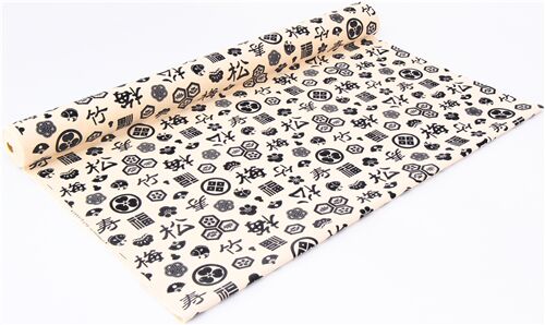 Remnant (26 x 110 cm) - Kokka Japanese icon motif blue natural color canvas fabric 4