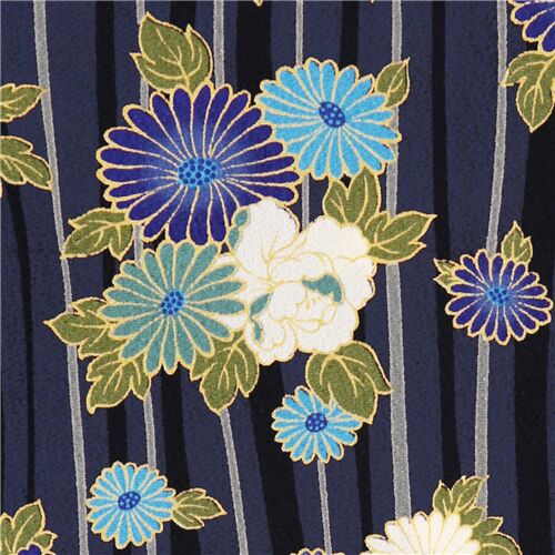 Kokka blau weißer floral strukturierter japanischer Kimonostoff Stoff