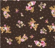 süsses Rehkitz Kokka Stoff Japan dunkel-braun LIMITIERT Stoff