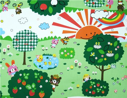 Kokka fabric park bear Kokka fabric bear park Kokka Stoff squirrel Baer Eichhörnchen bunny Hasen