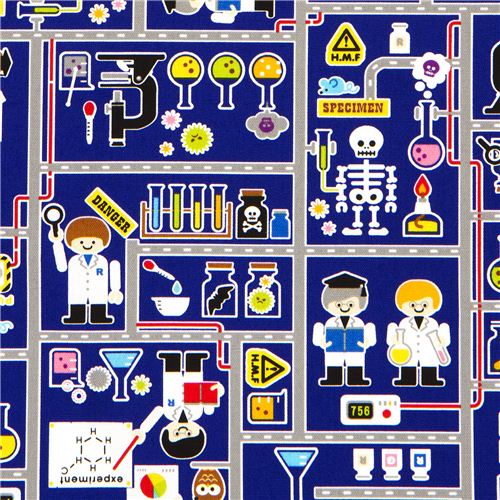 Kokka Stoff für Jungs Chemie Labor mit Lehrer Schüler Stoff