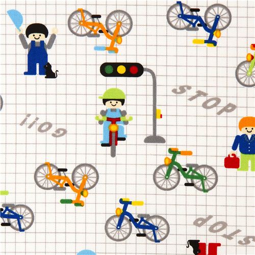 Kokka fabric for boys funny bicycles and traffic lights 1