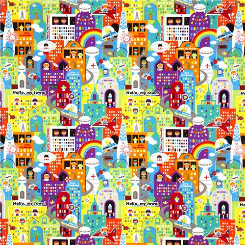 Kokka fabric for boys funny science fiction city 2