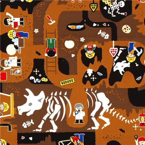 Kokka fabric for boys with mine worker dinosaur 2