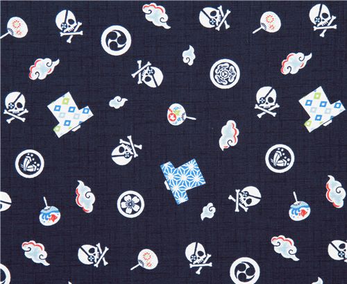 Kokka fabric japanese tradition skulls Kokka Stoff Totenkopf japanische Tradition
