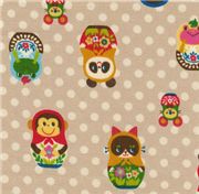Matryoshka Animals brown Kokka Fabric Japan kawaii half yard Tessuto
