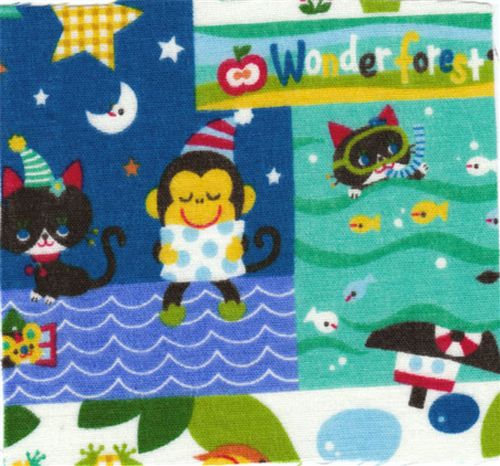 Kokka fabric black kitty monkey Kokka Stoff schwarze Katze Affe