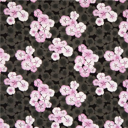 Kokka fabric with grey cherry blossoms flower Japan 2