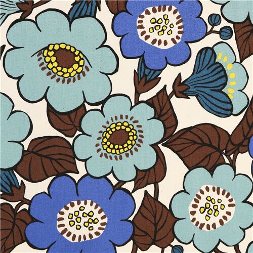 Kokka green blue florals oxford cotton fabric Fabric