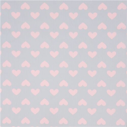Stoffrest (38 x 110 cm) - Kokka grauer Feink�per mit hellrosa Herzen 3
