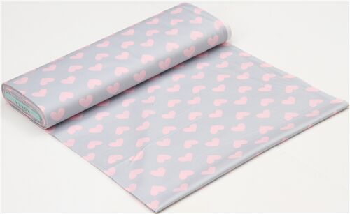 Stoffrest (38 x 110 cm) - Kokka grauer Feink�per mit hellrosa Herzen 4