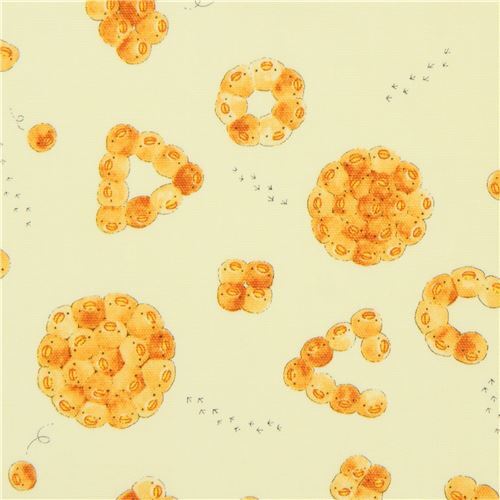 Kokka oxford fabric in light yellow with bread and chicks Fabric