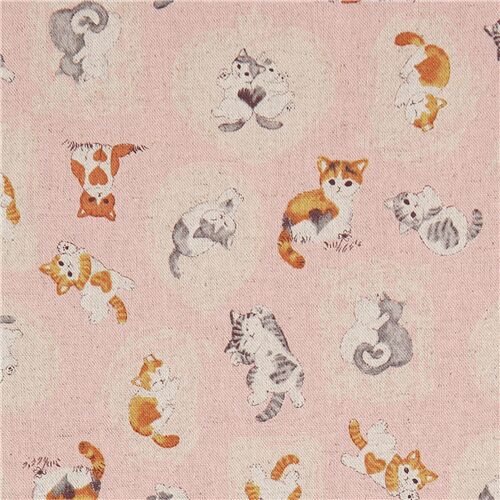 Toile Kokka vintage rose avec pleins de chats Tissu