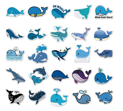 Large sea creature 50 unique whales designs characters edgy diecut sticker pack 7