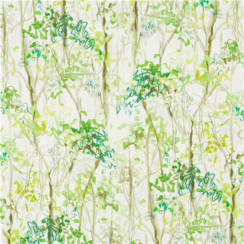 Leafy Forest Trees Scribbled Watercolour Fabric