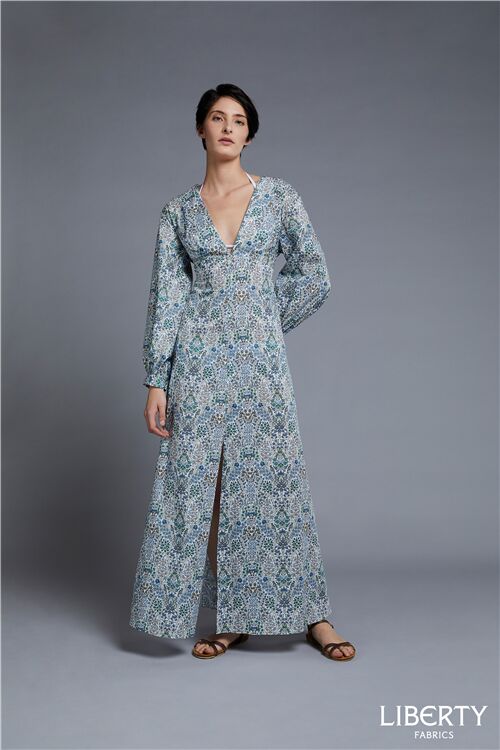 Liberty Fabrics patrón de costura vestido largo corte imperio Beatrix Maxi Dress 6