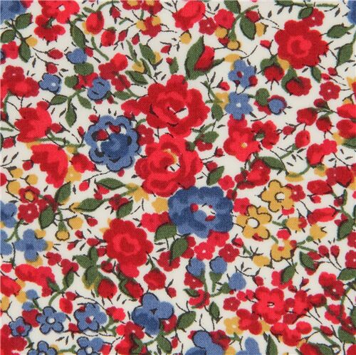 Tela Liberty Fabrics algodón Tana Lawn crema claro mini flores de colores vivos Tela