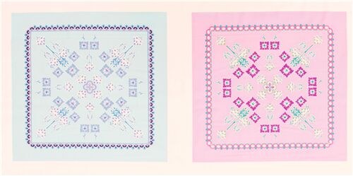tessuto bianco grigio blu rosa art dco fiori pannelli Tessuto