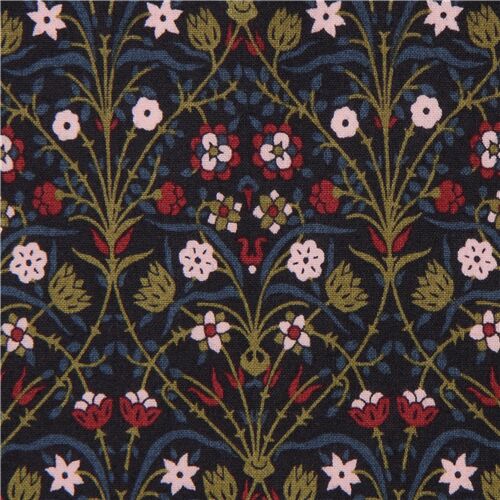 Bankart Fresco Ornament Flowers on Navy Fabric