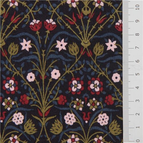 Chutes de tissu de (26 x 110 cm) - Tissu Liberty Fabrics bleu-gris foncé avec des fleurs formant des 2